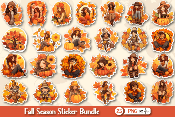 Download Fall Autumn Stickers with Cute Character - Cute Collection