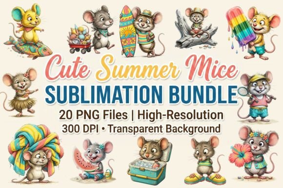 Download 20 Cute Summer Mice Sublimation Bundle - Cute Collection