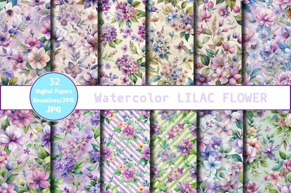 Download Watercolor LILAC FLOWER Digital Paper - Lilac Collection