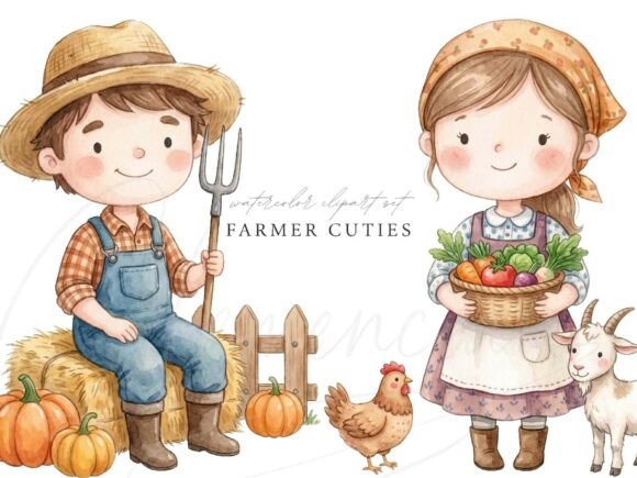 Download Cute Farmer Kids Clipart PNG Set - Cute Collection