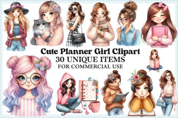 Download Cute Planner Girl Clipart Bundle - Cute Collection
