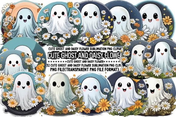 Download Cute Ghost and Daisy Flower Sublimation - Cute Collection