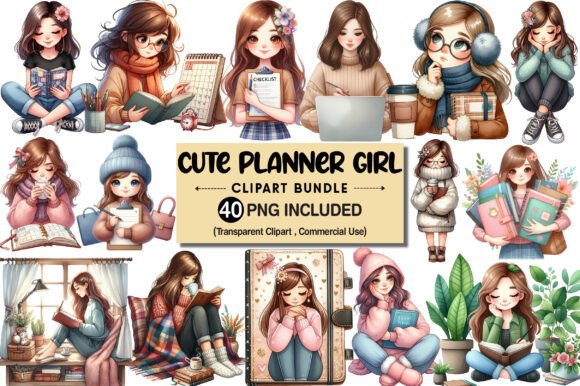 Download Cute Planner Girl Clipart PNG - Cute Collection