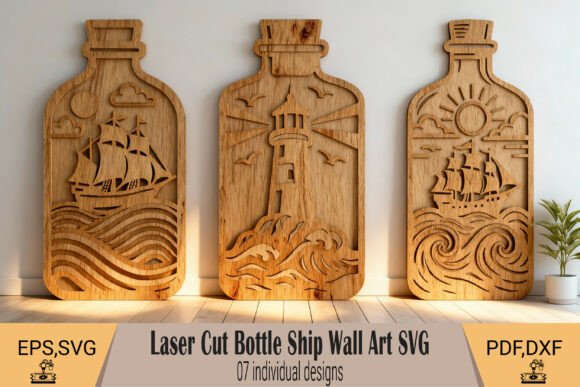 Download Ship-in-Bottle Wall Art SVG - Ship Collection